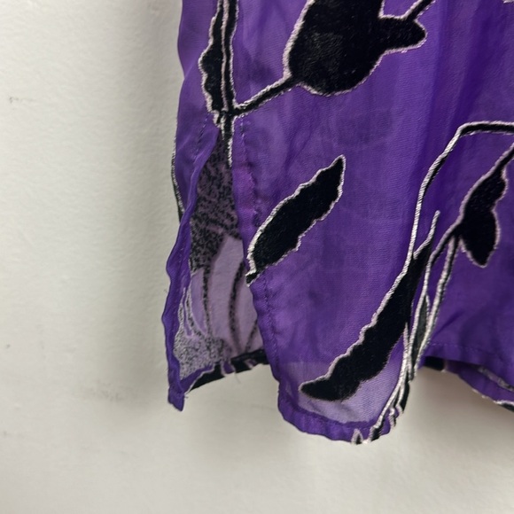 Mirasol Purple Velvet Burnout Button Up Sheer Shirt Sz M - Picture 7 of 10